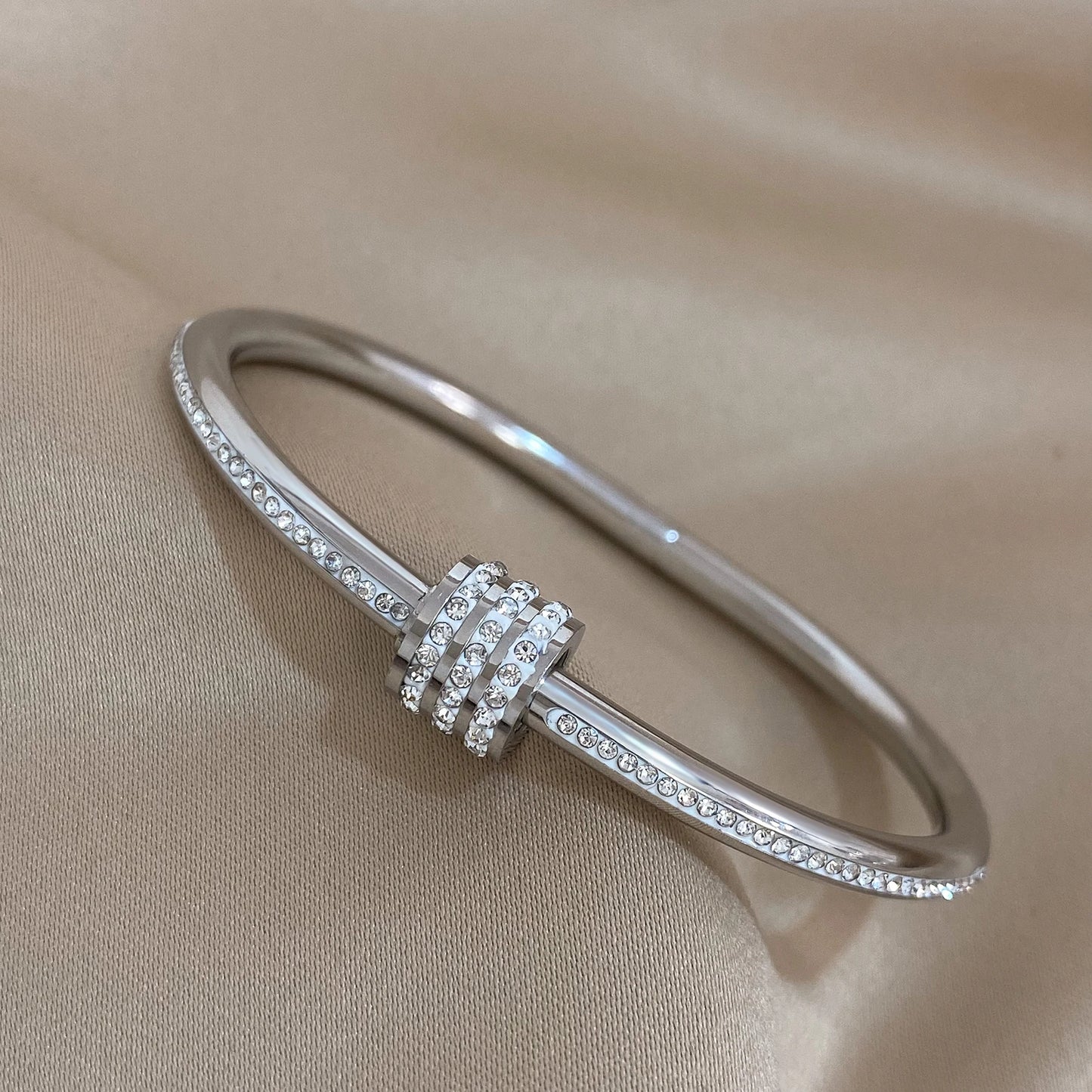 Luxury Stainless Steel Bracelet Bangle For Women Rolling Beads Bow Knot Heart Chain Bracelets Zircon Stackable Layered Jewelry