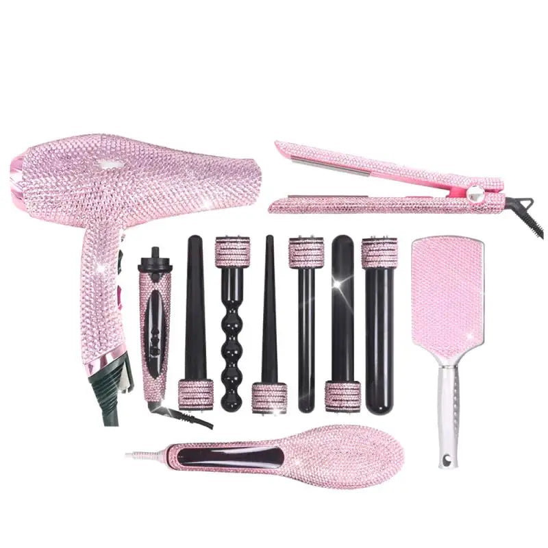 Rhinestone Diamond Hot Tools Set Hair Straightener Iron Comb Ionic Blow Dryer Curling Irons Hair Styling Appliances