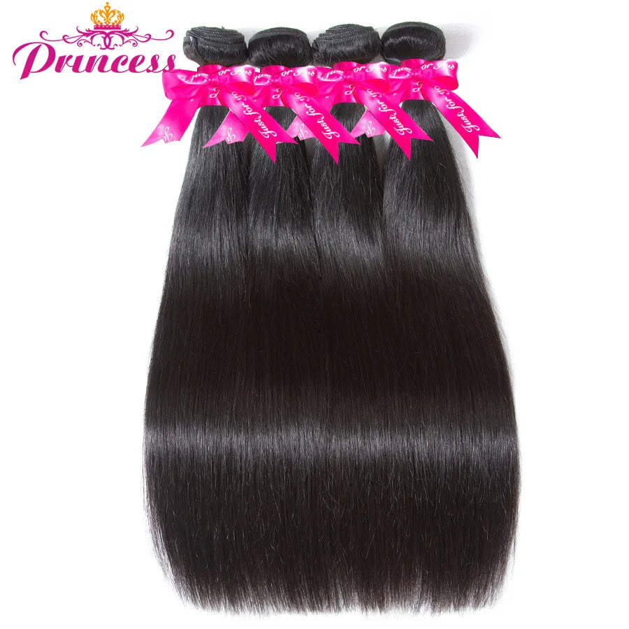 Beautiful Princess Peruvian Straight Hair 4 Bundles With Closure Double Weft Human Hair Bundles With Closure Non Remy