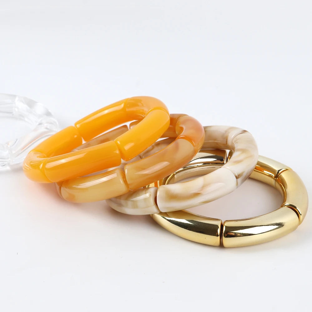 Trendy Resin Geometric Beaded Bracelets on Hand Acrylic Bamboo Tube Bangles Bracelets For Women Fashion Jewelry Valentines Gift