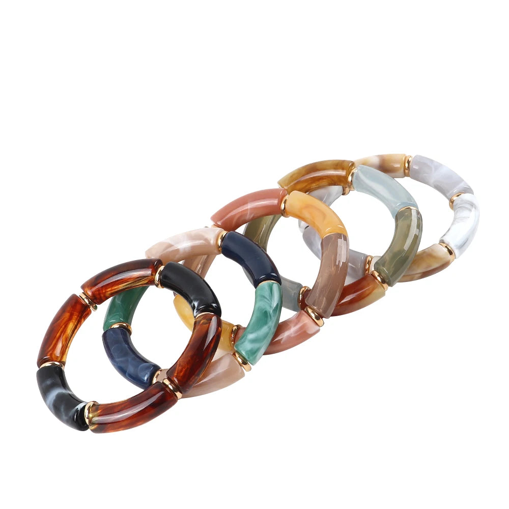 Trendy Resin Geometric Beaded Bracelets on Hand Acrylic Bamboo Tube Bangles Bracelets For Women Fashion Jewelry Valentines Gift