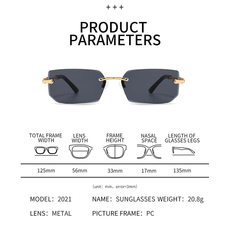 6pcs/Set Fashion Rectangle Rimless Women Sunglasses Trendy Small Square Sun Glasses For Female Outdoor Accessory Shades Eyewear