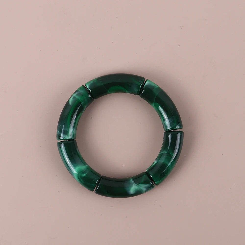 Trendy Resin Geometric Beaded Bracelets on Hand Acrylic Bamboo Tube Bangles Bracelets For Women Fashion Jewelry Valentines Gift