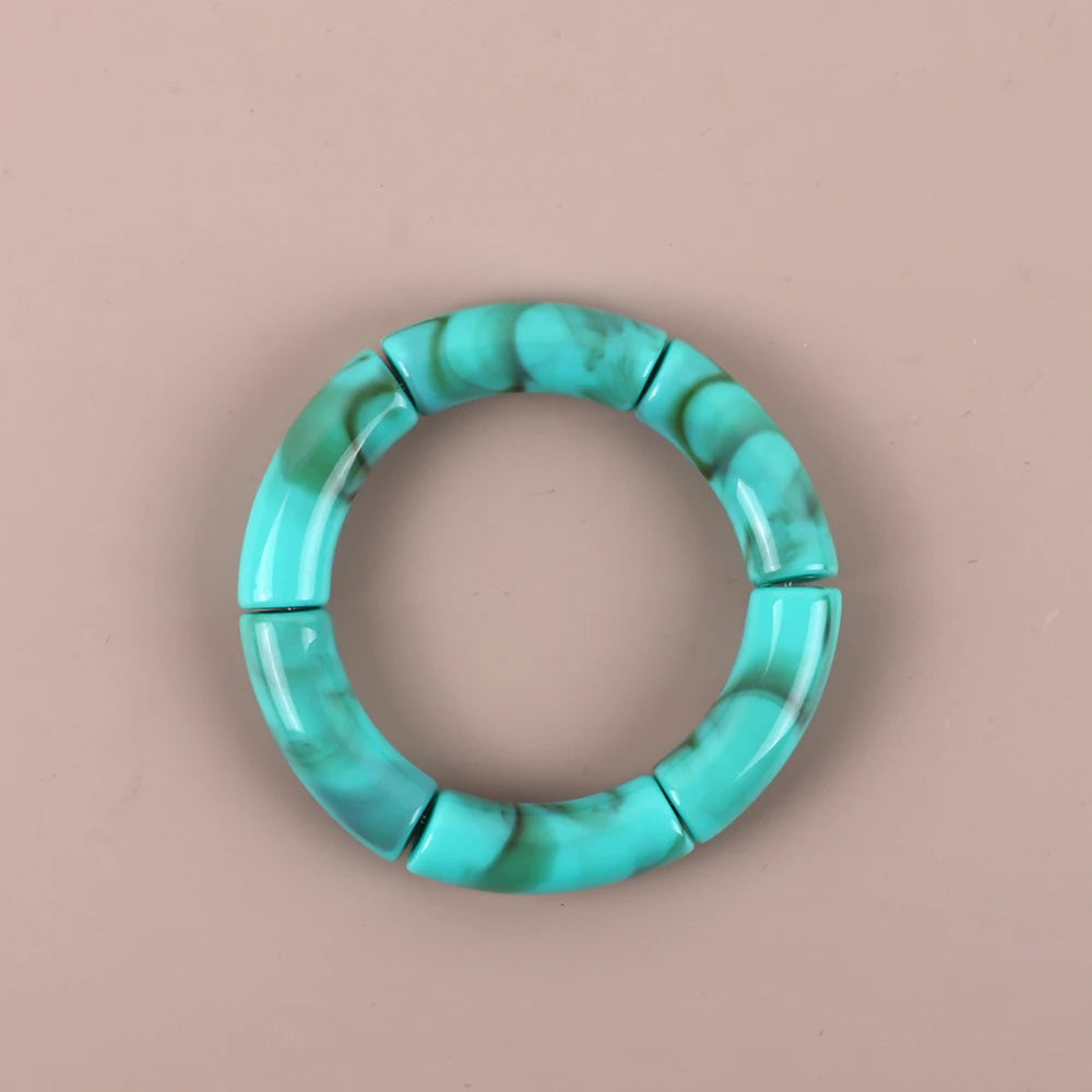 Trendy Resin Geometric Beaded Bracelets on Hand Acrylic Bamboo Tube Bangles Bracelets For Women Fashion Jewelry Valentines Gift
