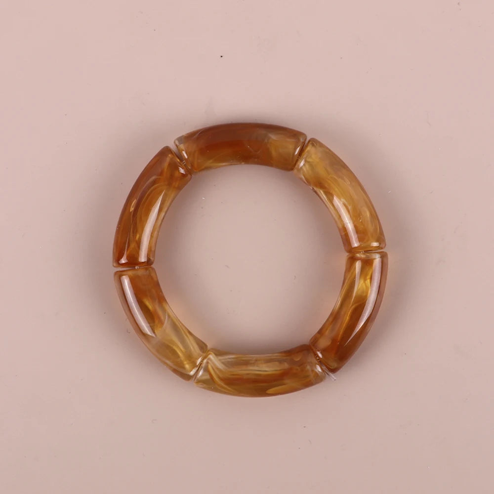 Trendy Resin Geometric Beaded Bracelets on Hand Acrylic Bamboo Tube Bangles Bracelets For Women Fashion Jewelry Valentines Gift