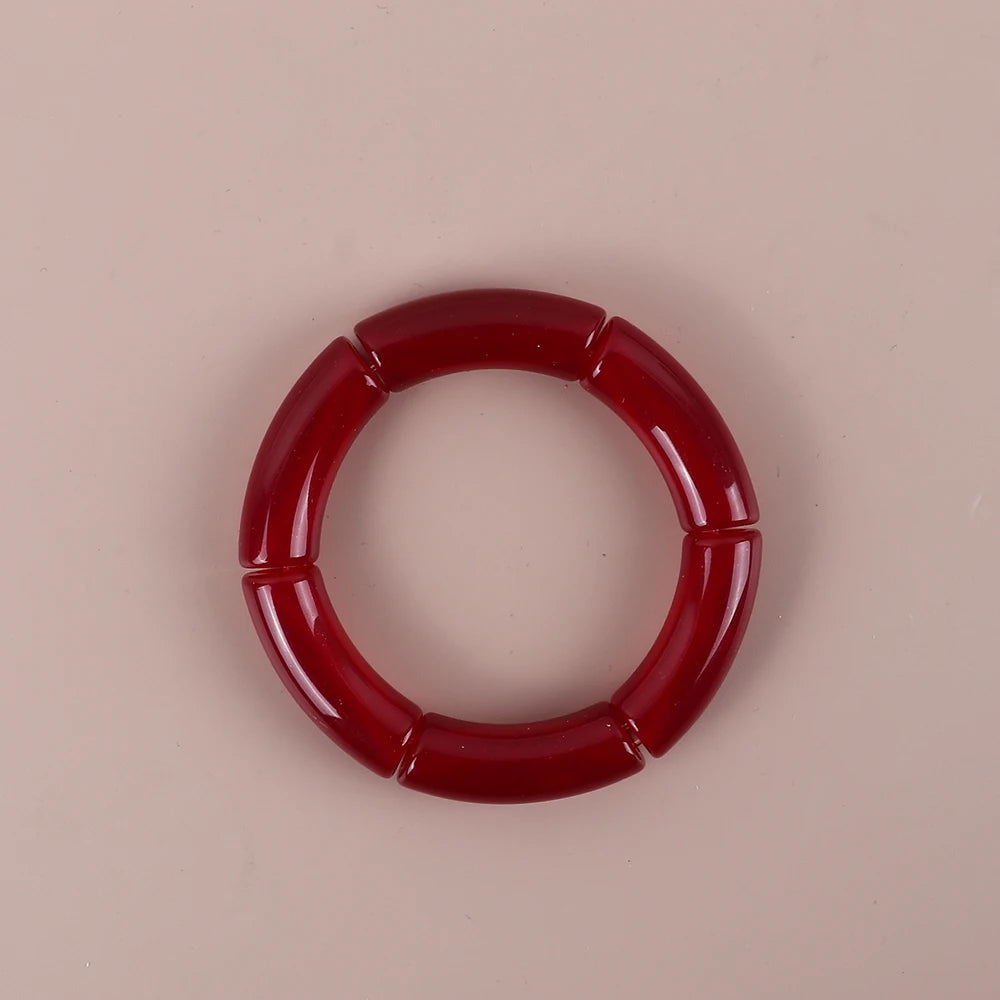 Trendy Resin Geometric Beaded Bracelets on Hand Acrylic Bamboo Tube Bangles Bracelets For Women Fashion Jewelry Valentines Gift