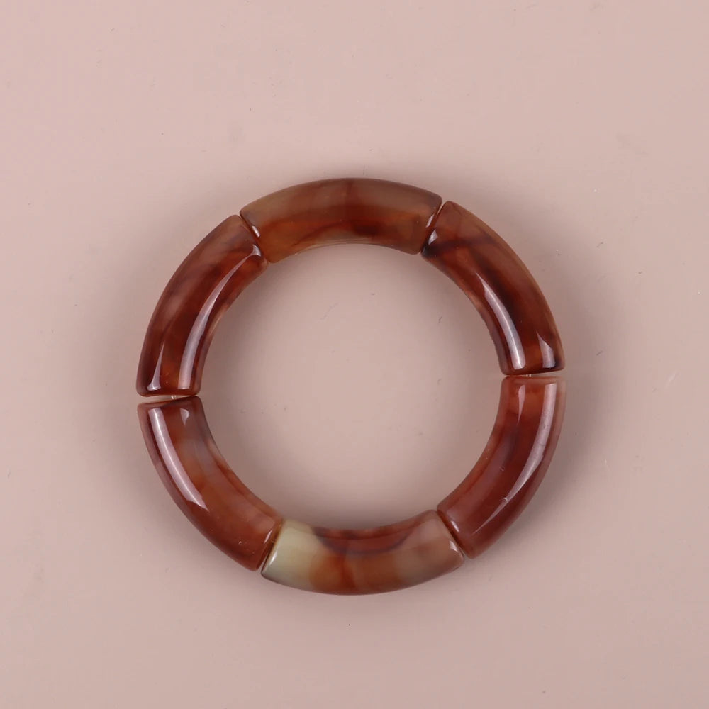 Trendy Resin Geometric Beaded Bracelets on Hand Acrylic Bamboo Tube Bangles Bracelets For Women Fashion Jewelry Valentines Gift