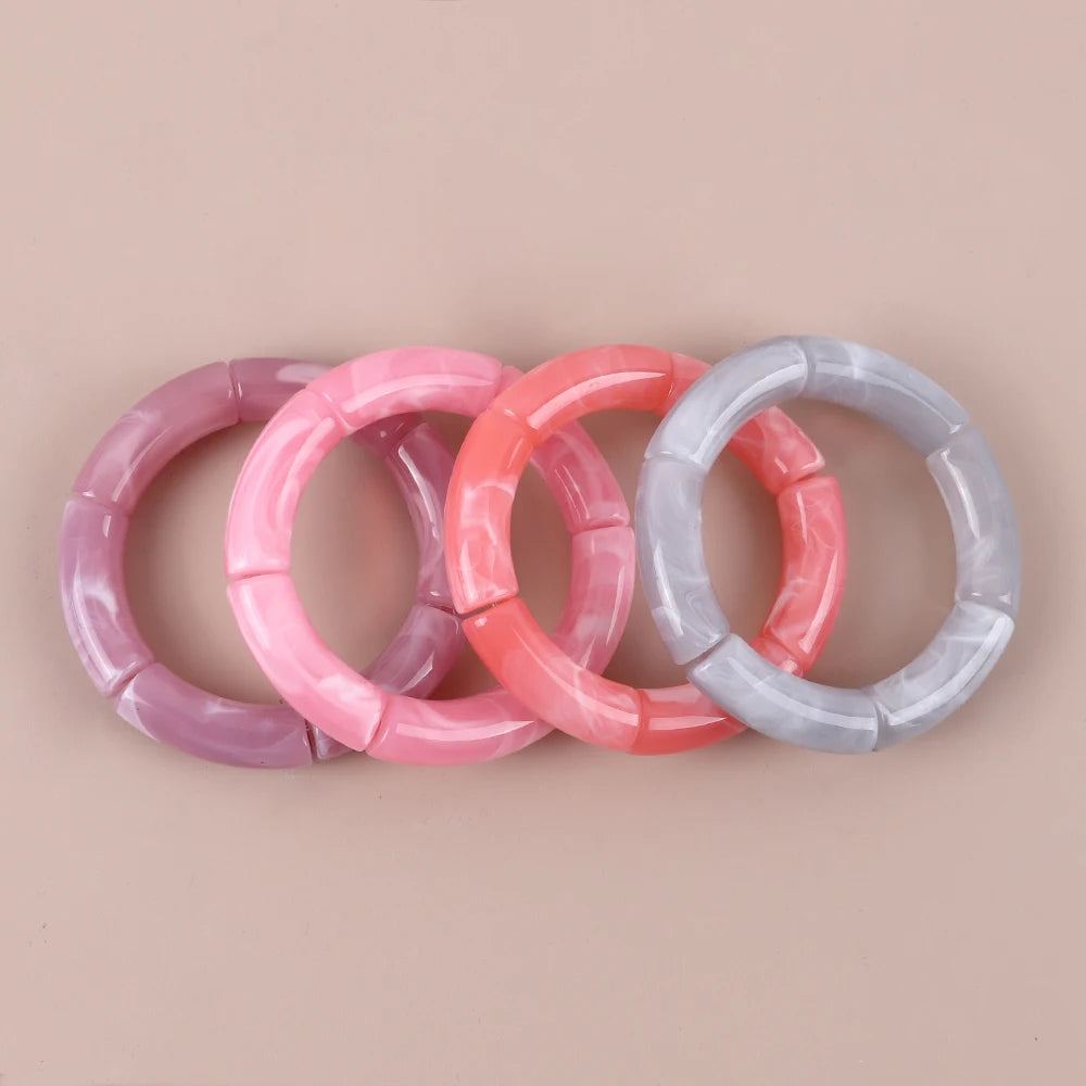 Trendy Resin Geometric Beaded Bracelets on Hand Acrylic Bamboo Tube Bangles Bracelets For Women Fashion Jewelry Valentines Gift