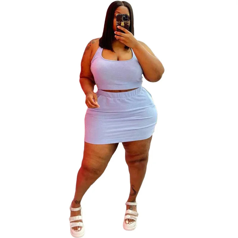 Summer Women Two Piece Outfits Wholesale Dress Sets Sexy Crop Tops and Skirt Suit with Short Casual Plus Size Sets Dropshipping