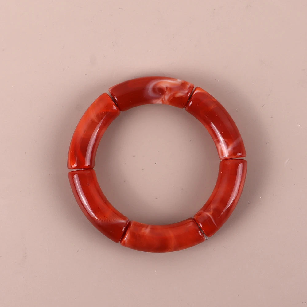 Trendy Resin Geometric Beaded Bracelets on Hand Acrylic Bamboo Tube Bangles Bracelets For Women Fashion Jewelry Valentines Gift
