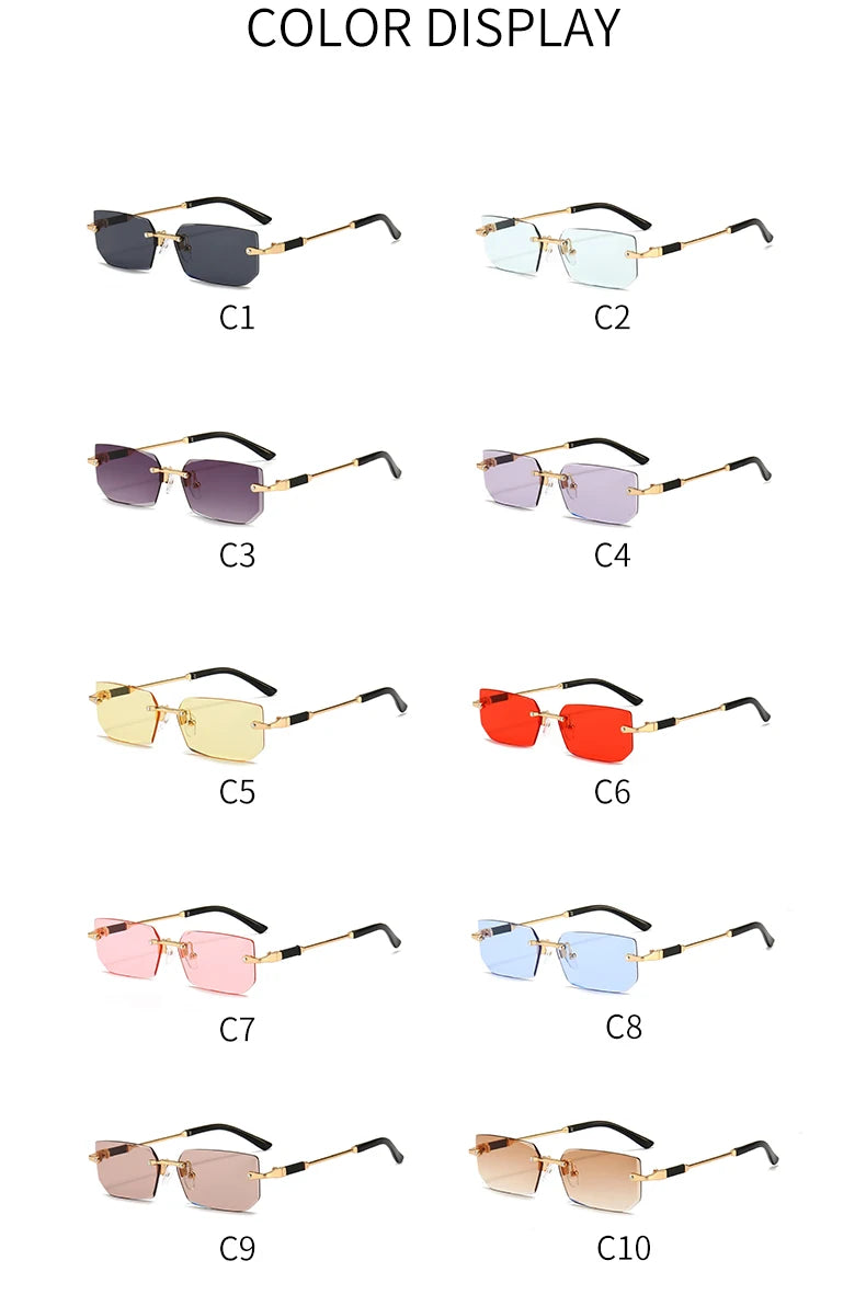 6pcs/Set Fashion Rectangle Rimless Women Sunglasses Trendy Small Square Sun Glasses For Female Outdoor Accessory Shades Eyewear