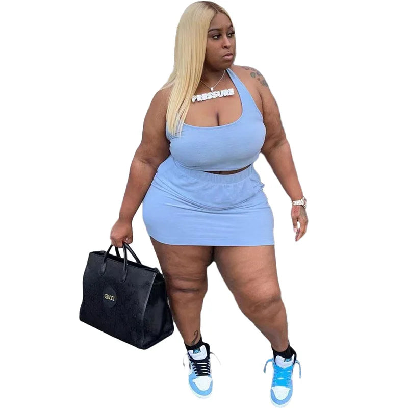 Summer Women Two Piece Outfits Wholesale Dress Sets Sexy Crop Tops and Skirt Suit with Short Casual Plus Size Sets Dropshipping