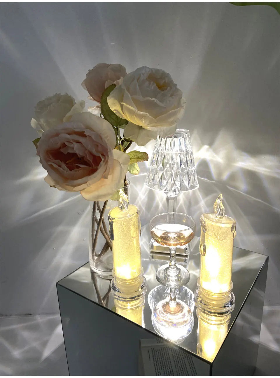 Candle Crystal Lamp Led Flameless Candles with Battery Operated Pillar Candles with Realistic Flame Light Desk Lamp Home Decor