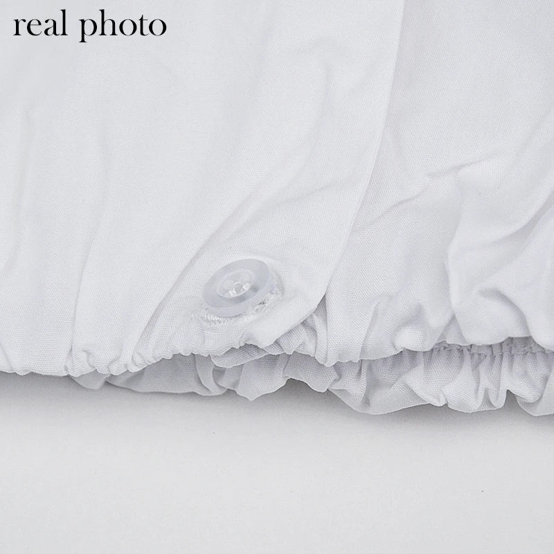 Simenual Button Ruched White Puff Sleeve Blouse Shirts Women Long Sleeved Fashion Fall 2021 Clothing Crop Blouses Solid Baddie
