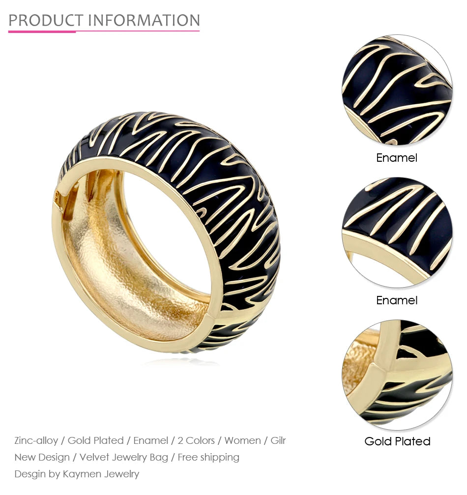 New Arrival Golden Plated Zebra-Print Shape Round Bangle Cuff Bracelet for Women Party Prom Wedding Gift Jewelry 2 Colors