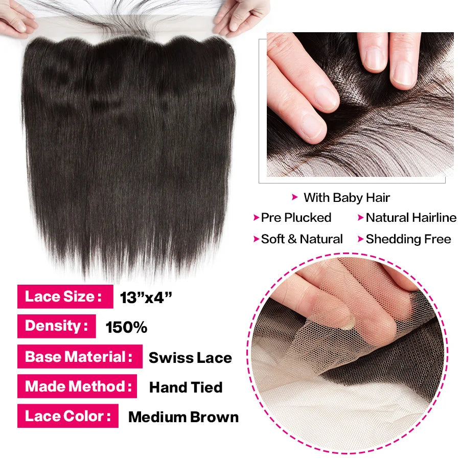 Beautiful Princess Hair 13x4 Lace Frontal Closure With Bundles Remy Human Hair Brazilian Straight Hair 3 Bundles With Closure
