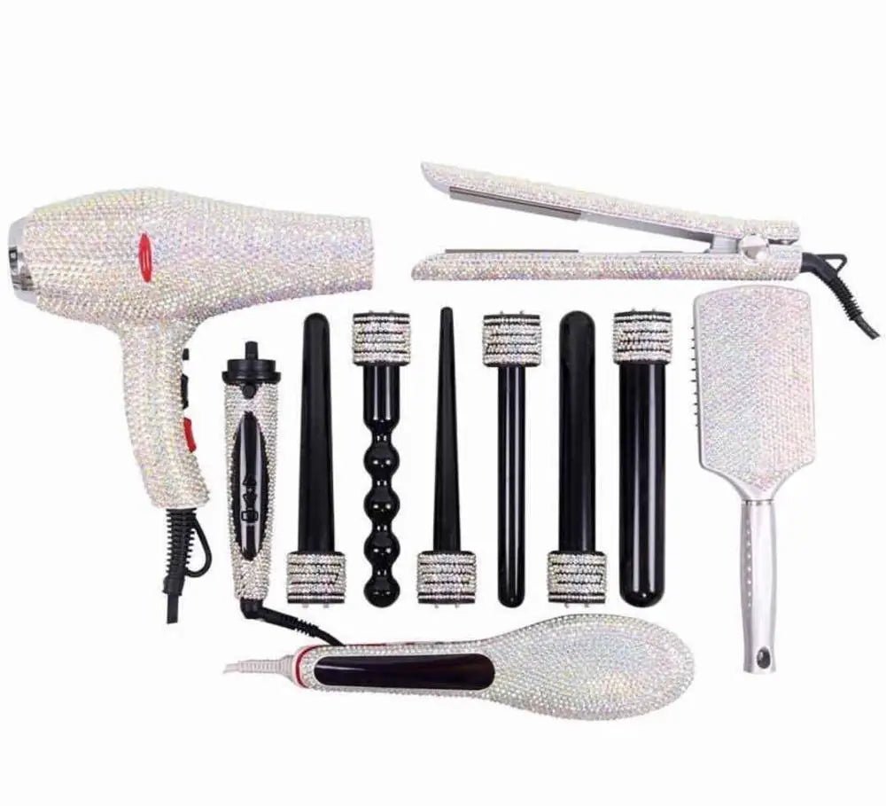 Rhinestone Diamond Hot Tools Set Hair Straightener Iron Comb Ionic Blow Dryer Curling Irons Hair Styling Appliances