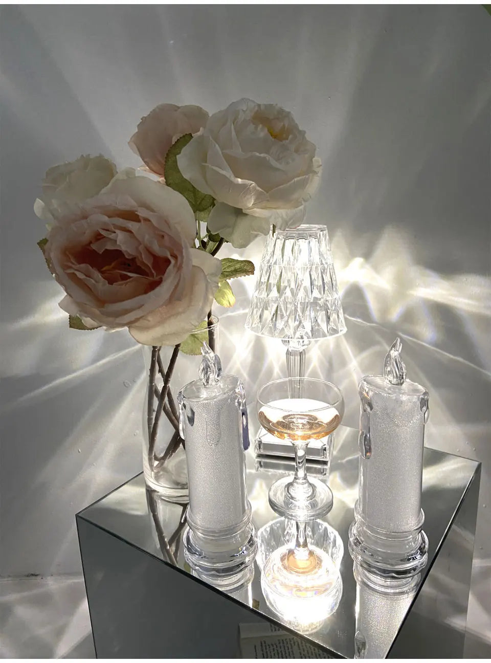 Candle Crystal Lamp Led Flameless Candles with Battery Operated Pillar Candles with Realistic Flame Light Desk Lamp Home Decor