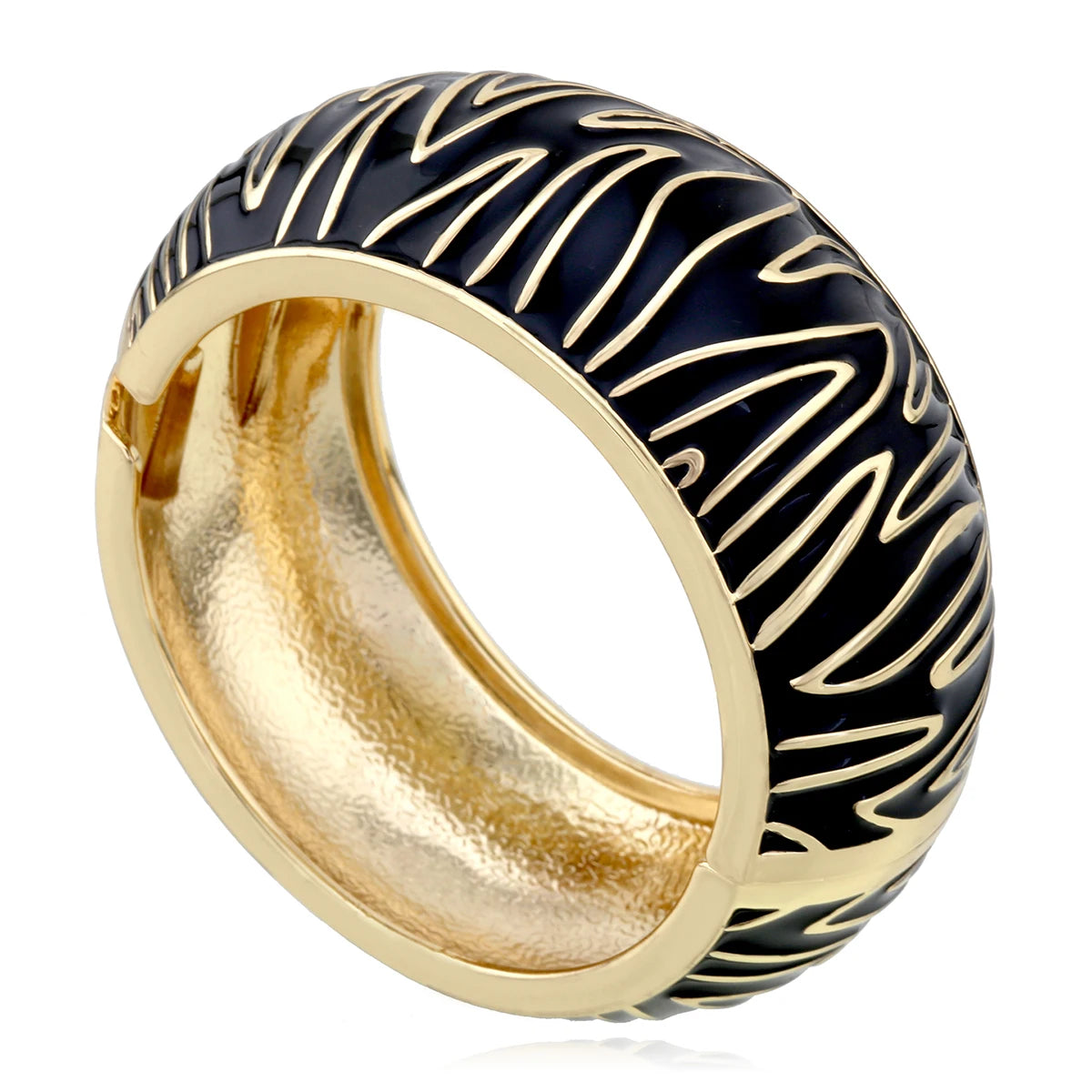 New Arrival Golden Plated Zebra-Print Shape Round Bangle Cuff Bracelet for Women Party Prom Wedding Gift Jewelry 2 Colors