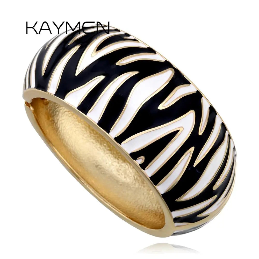 New Arrival Golden Plated Zebra-Print Shape Round Bangle Cuff Bracelet for Women Party Prom Wedding Gift Jewelry 2 Colors