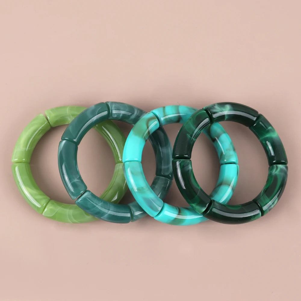 Trendy Resin Geometric Beaded Bracelets on Hand Acrylic Bamboo Tube Bangles Bracelets For Women Fashion Jewelry Valentines Gift
