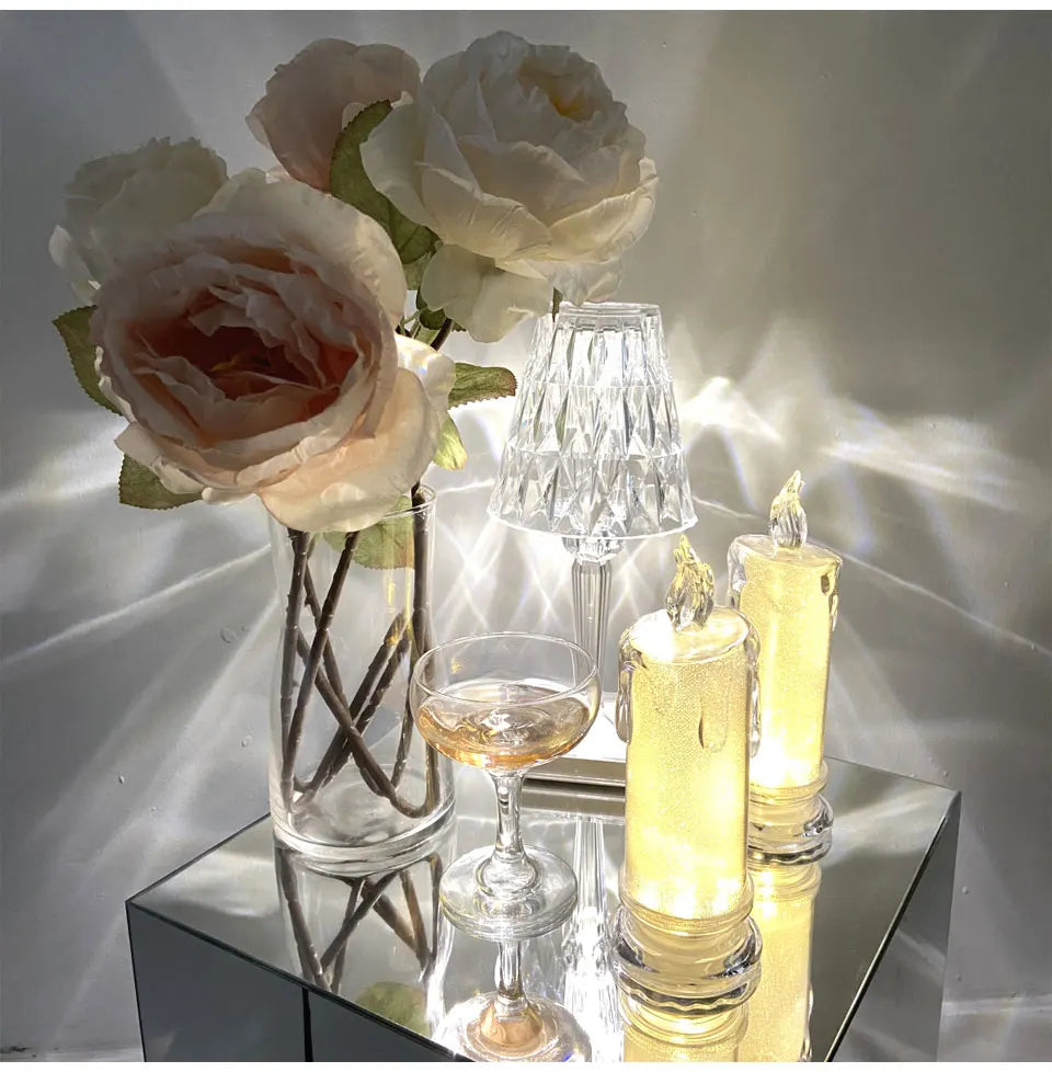 Candle Crystal Lamp Led Flameless Candles with Battery Operated Pillar Candles with Realistic Flame Light Desk Lamp Home Decor