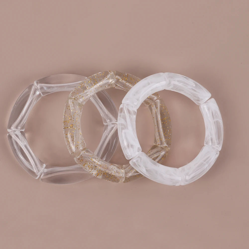 Trendy Resin Geometric Beaded Bracelets on Hand Acrylic Bamboo Tube Bangles Bracelets For Women Fashion Jewelry Valentines Gift