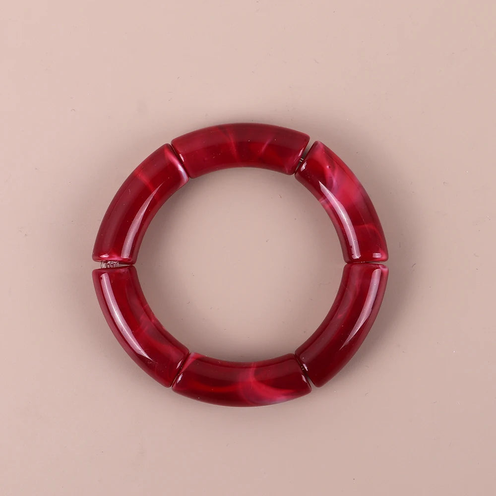 Trendy Resin Geometric Beaded Bracelets on Hand Acrylic Bamboo Tube Bangles Bracelets For Women Fashion Jewelry Valentines Gift