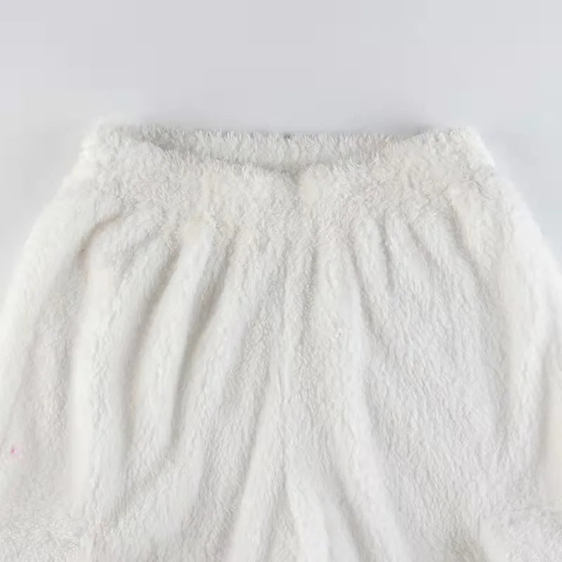 Fashion Sweat Suits 2 Piece Sets Women Outfits Casual Sportwear Sweatshirt+Sweatpants White Plush Warm Lapel Zipper Cardigan