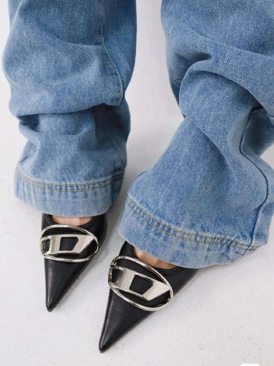 Silver High Heels 2025 New Arrival Classy Retro French Pointed Stiletto Heel Fashion Catwalk Denim Closed Toe Sandals for Women