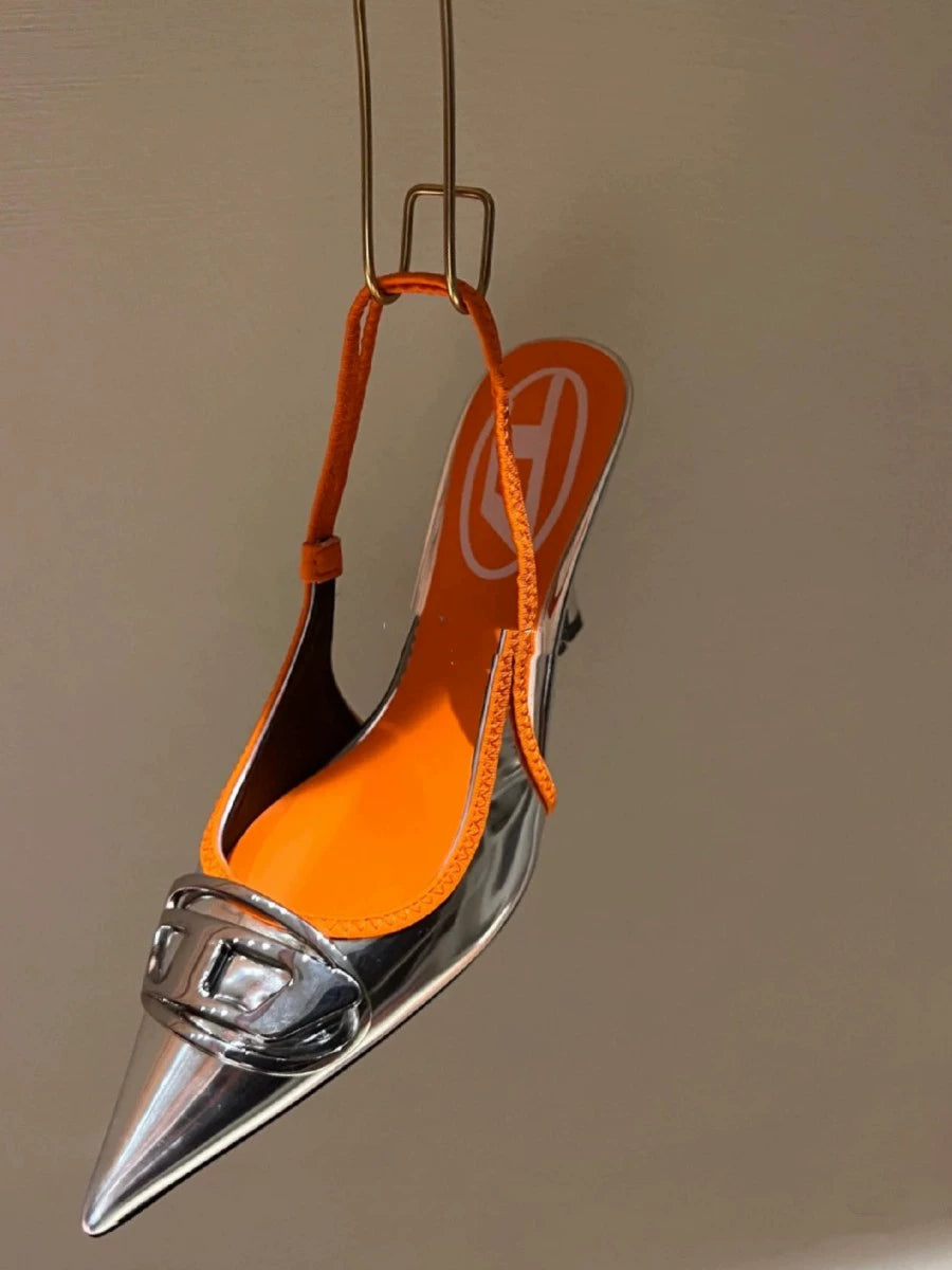 Silver High Heels 2025 New Arrival Classy Retro French Pointed Stiletto Heel Fashion Catwalk Denim Closed Toe Sandals for Women
