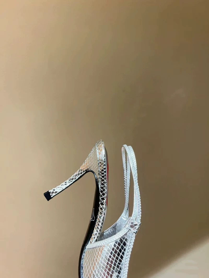 Silver High Heels 2025 New Arrival Classy Retro French Pointed Stiletto Heel Fashion Catwalk Denim Closed Toe Sandals for Women