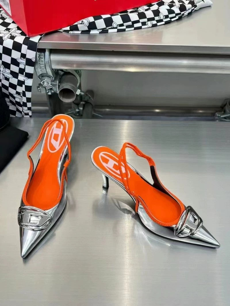 Silver High Heels 2025 New Arrival Classy Retro French Pointed Stiletto Heel Fashion Catwalk Denim Closed Toe Sandals for Women