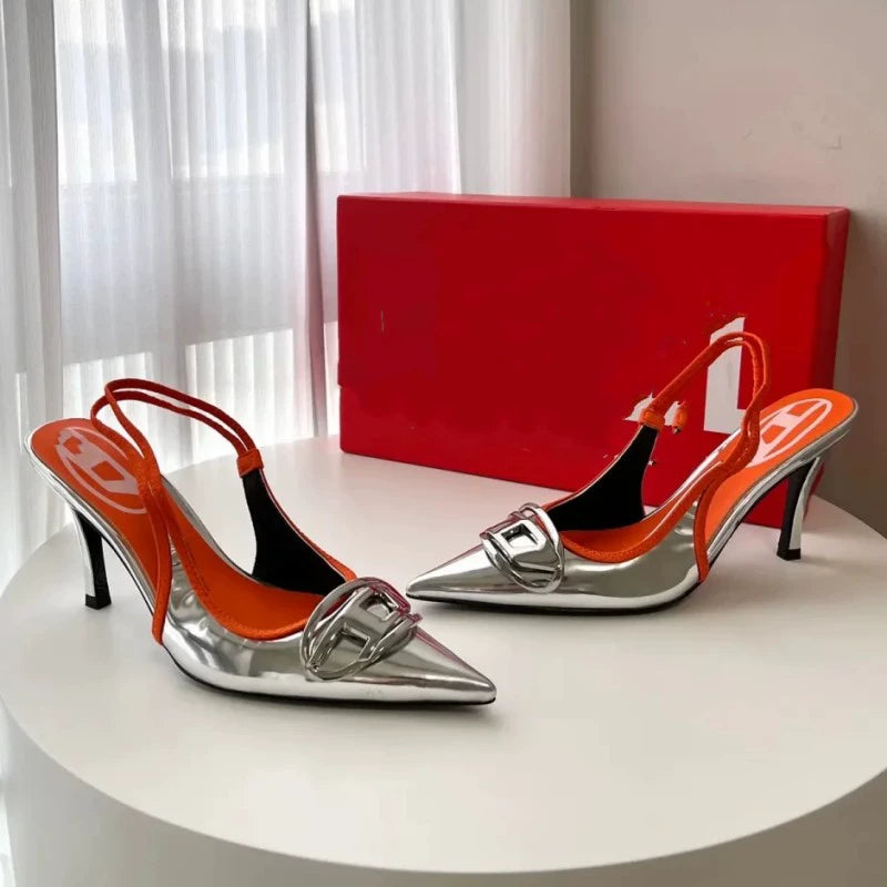 Silver High Heels 2025 New Arrival Classy Retro French Pointed Stiletto Heel Fashion Catwalk Denim Closed Toe Sandals for Women