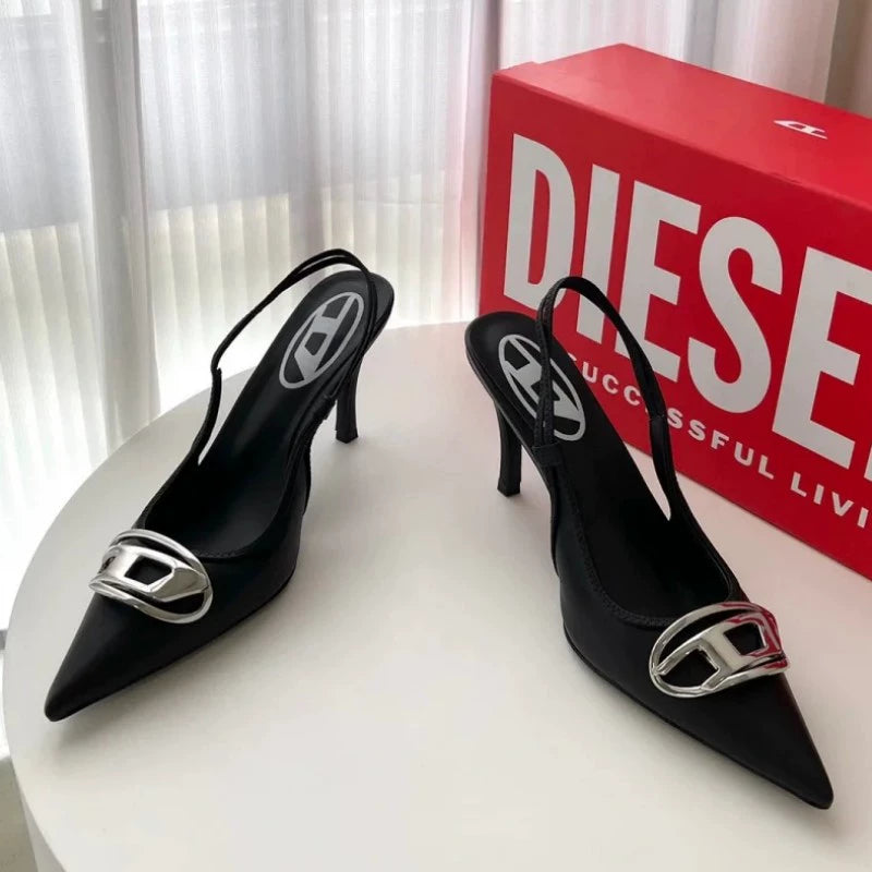 Silver High Heels 2025 New Arrival Classy Retro French Pointed Stiletto Heel Fashion Catwalk Denim Closed Toe Sandals for Women