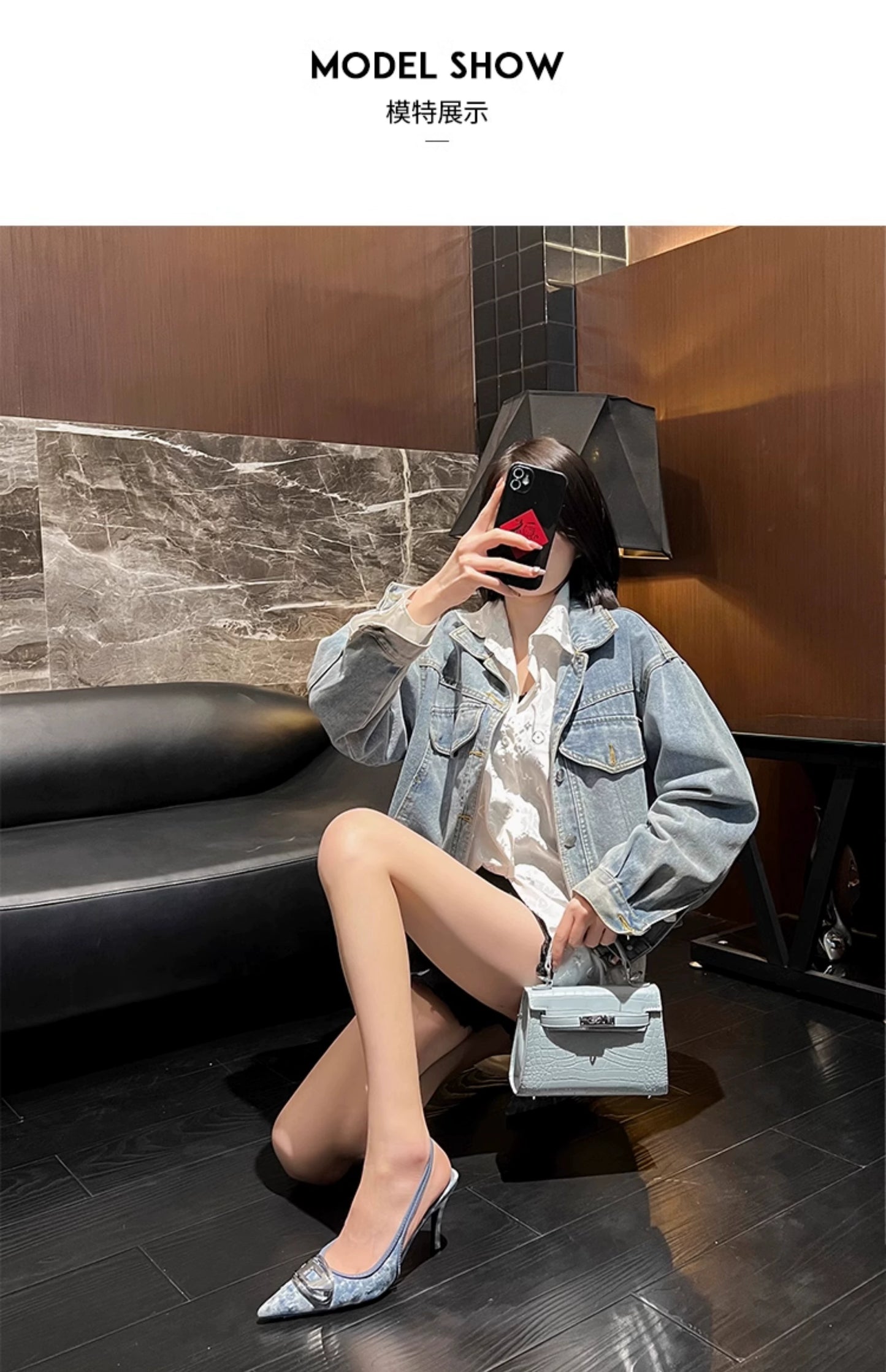 Silver High Heels 2025 New Arrival Classy Retro French Pointed Stiletto Heel Fashion Catwalk Denim Closed Toe Sandals for Women