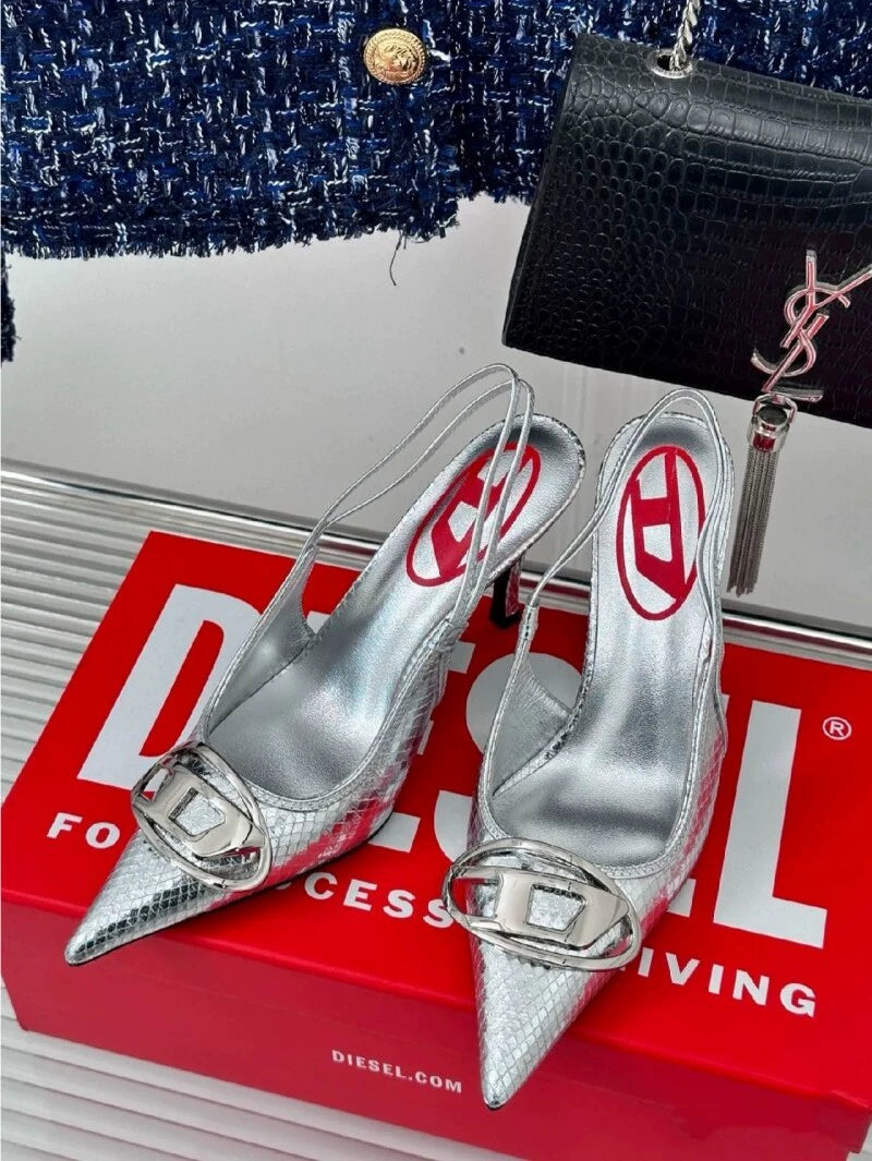 Silver High Heels 2025 New Arrival Classy Retro French Pointed Stiletto Heel Fashion Catwalk Denim Closed Toe Sandals for Women