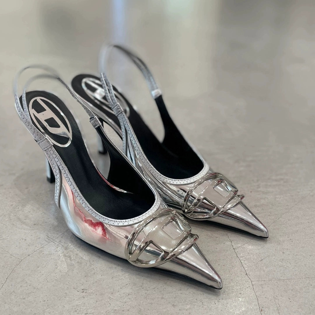 Silver High Heels 2025 New Arrival Classy Retro French Pointed Stiletto Heel Fashion Catwalk Denim Closed Toe Sandals for Women