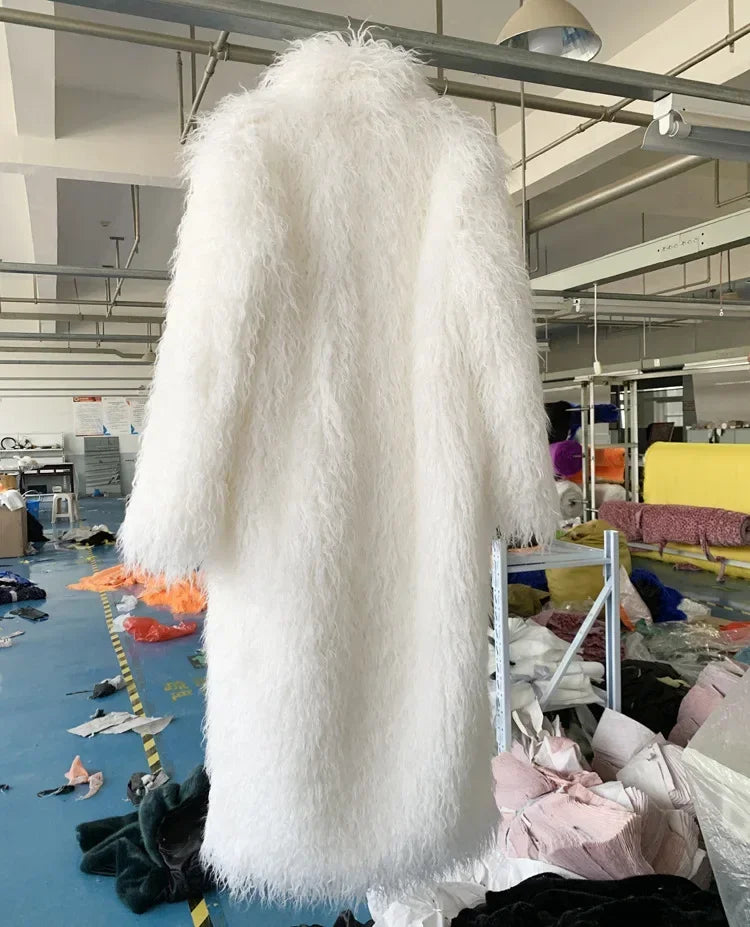 Women Faux Sheep Fur Long Coat Cardigan Thermal Loose Maxi Jackets Plush Coats Female Jacket Autumn Winter Furry Outerwear