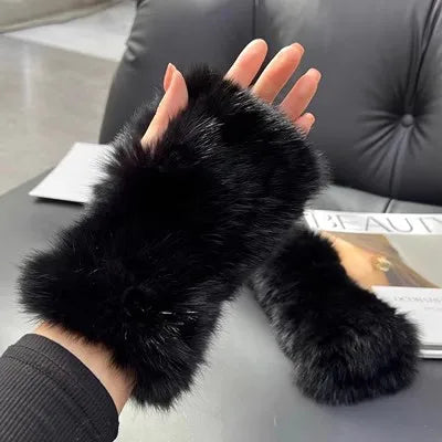 Hot Sale Winter Real Fur Golve Women Outdoor Warm 100% Natural Rabbit Fur Gloves Knit Thick Natural Soft Real Rabbit Fur Mittens