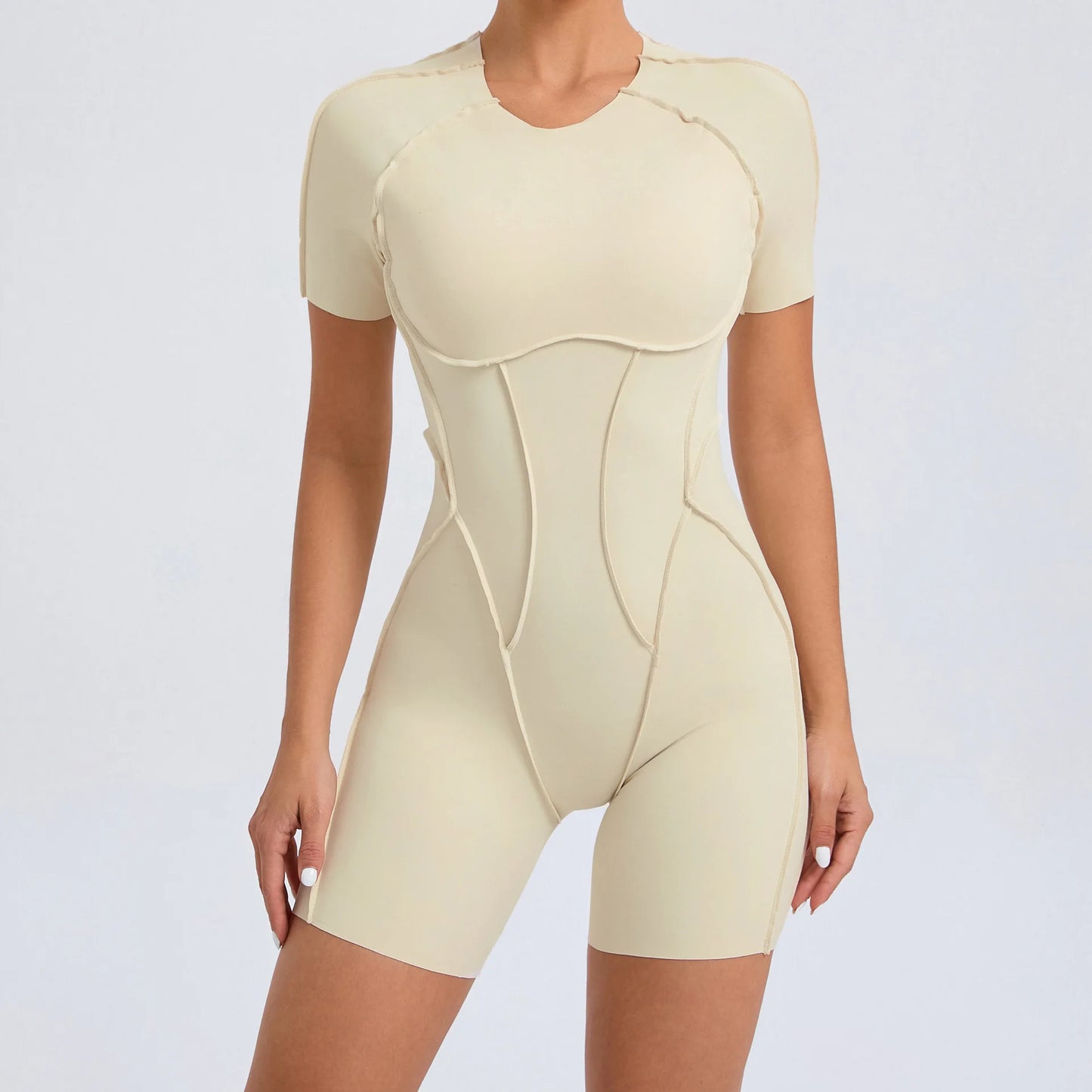 Customized LOGO women's three-dimensional aesthetic sports one-piece yoga clothes tight short-sleeved hollow back onesie
