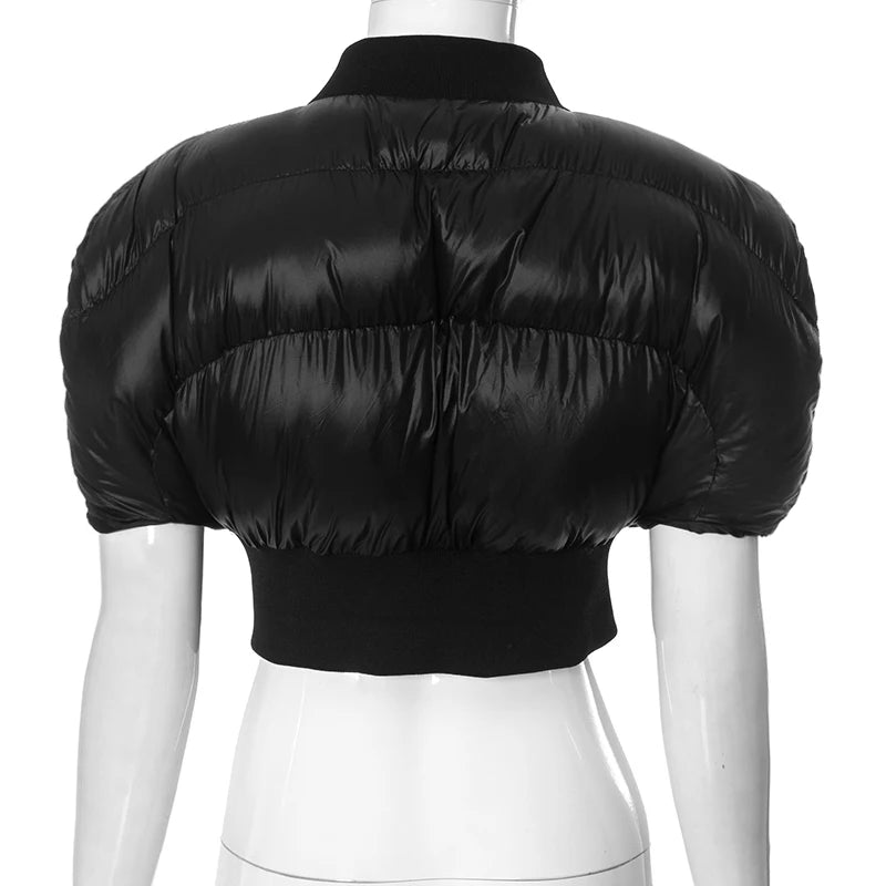 Weird Puss Hipster Zip Jacket Women Thick Padded Autumn New Fashion Shorts Sleeve Quilted Padded Casual Basic Wild Streetwear