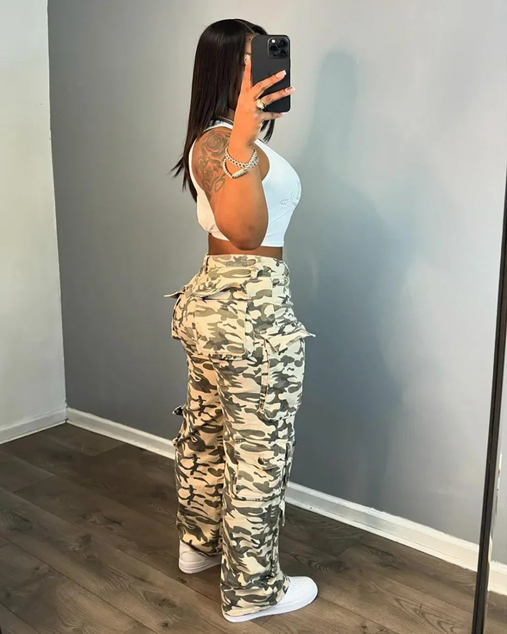 Solid Casual Baggy Cargo Pants for Women Youthful Female Trousers Multi-pocket Fashion Vintage Women's High Waist Wide Pants