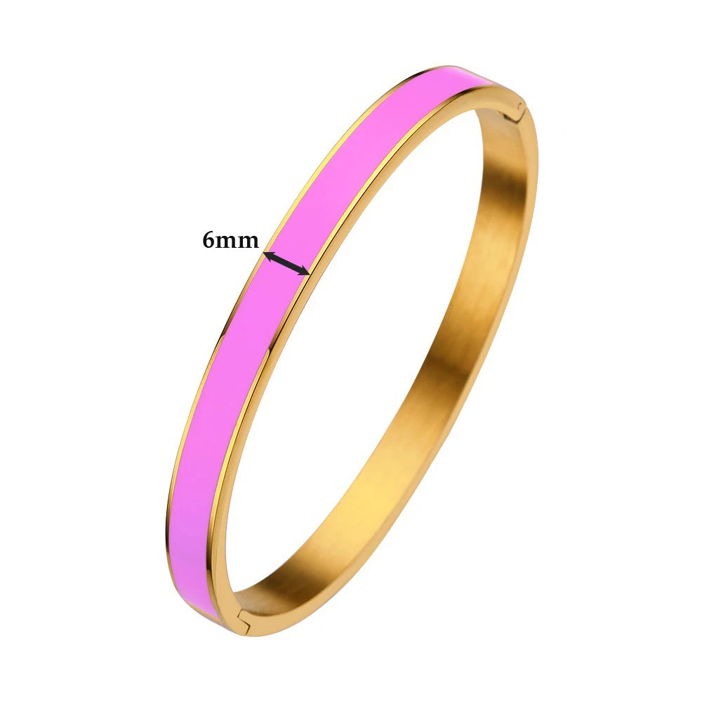 CARLIDANA Luxury Colorful Orange Enamel Bangles Bracelets for Women Party Gift Fashion Bangles Original Stainless Steel Jewelry
