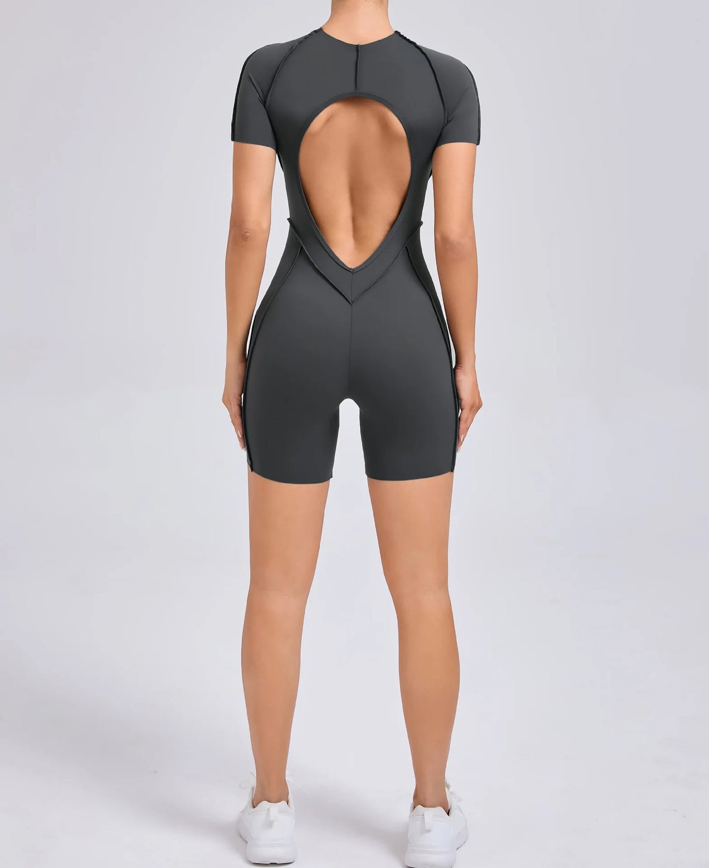 Customized LOGO women's three-dimensional aesthetic sports one-piece yoga clothes tight short-sleeved hollow back onesie