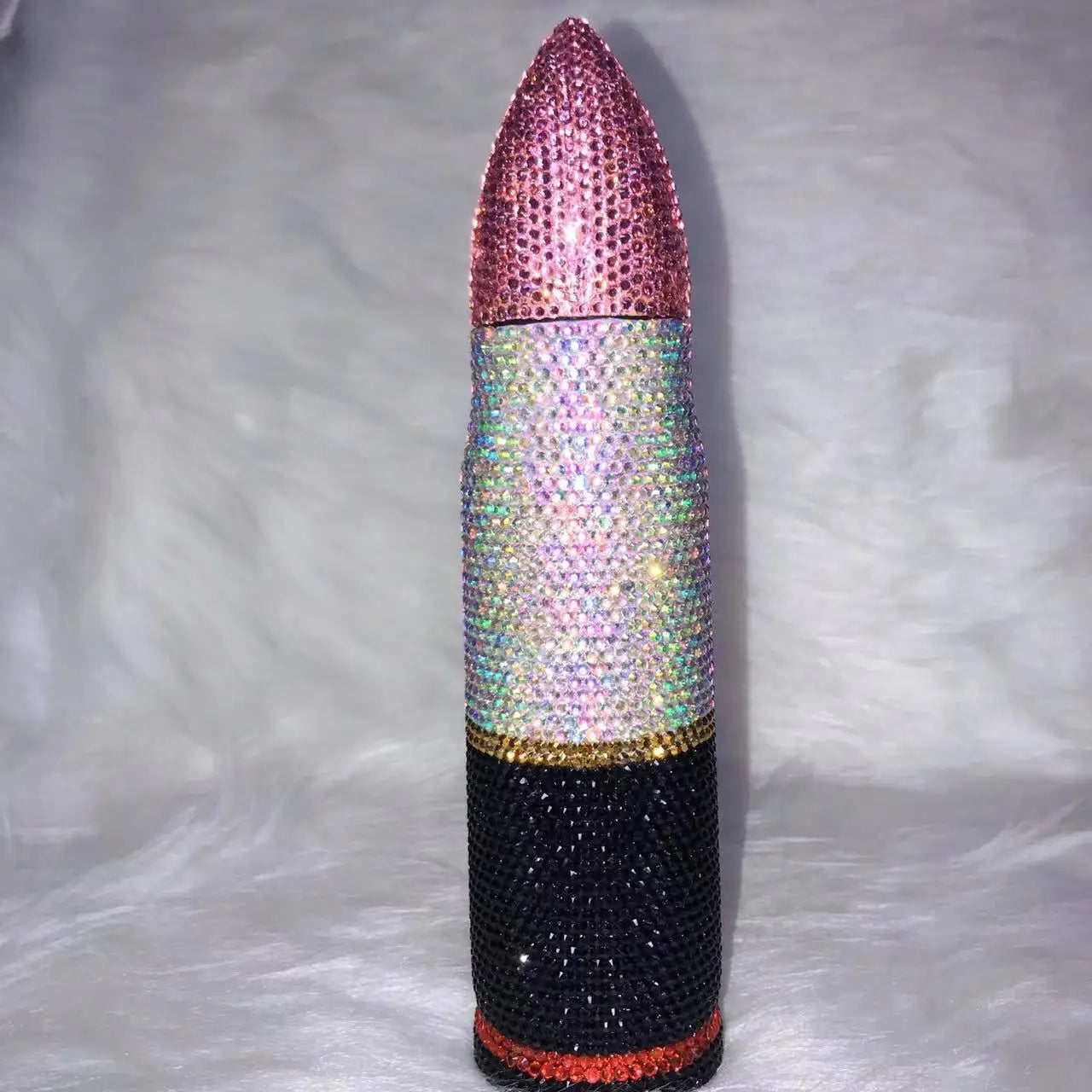 Bling Lipstick Tumbler Customize Name Logo Rhinestone Thermos Cup 17oz Lipstick Shape Stainless Steel Water Bottle Coffee Mugs