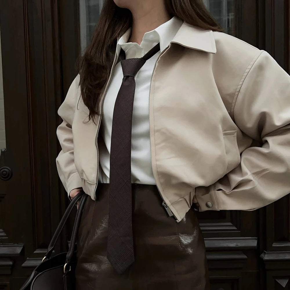 Tuularose Women's 2 Piece Fashion Lapel Zip Jacket Pleated Shorts Skirt Vintage Streetwear New Party Autumn Female Short Sets