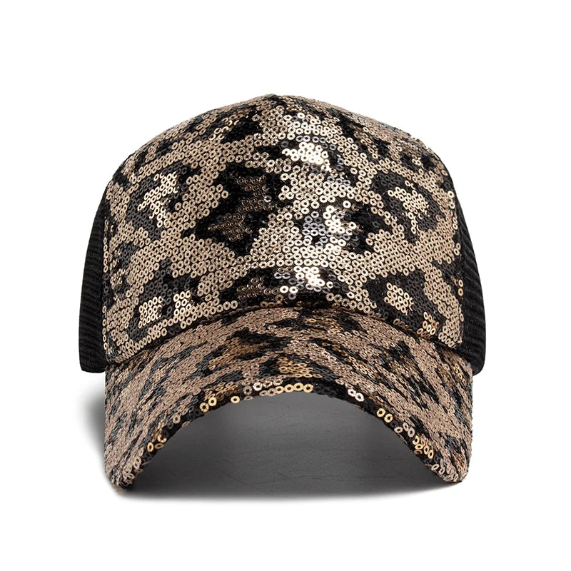 CNTANG New Women's Baseball Cap Summer Mesh Hat Fashion Leopard Spangle Design Hats For Woman Outdoors Sun Visor Adjustable