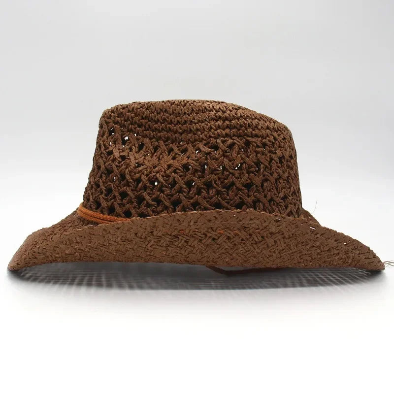 Vintage Western Cowboy Sun Hat Men Women Straw Hat Outdoor Travel Ethnic Style Gift UV Protection Cap Chapeau Beach Hat