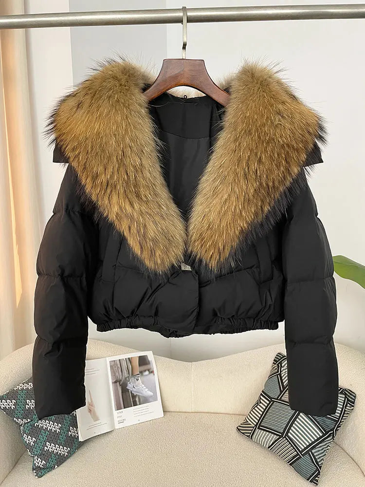 OFTBUY 2025 Big Natural Real Fox Fur Coat Women Autumn Winter Female 90% White Duck Down Jacket Feather Short Coat Thick Warm